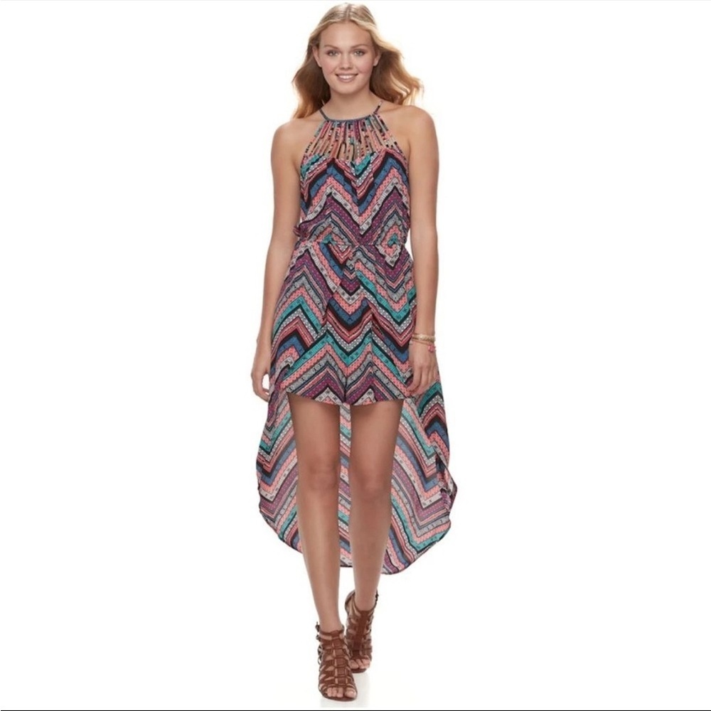 Candies Walk Through Maxi Romper Sundress Chevron Aztec Artsy Strappy - Sz M